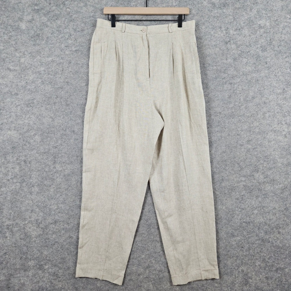 Paradox 100% Linen Pleated Pants Size 16 High Rise Beige Women's Trousers SMUDGE